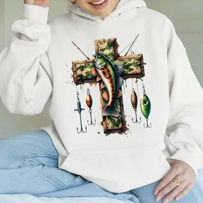 Camo Cross Fishing Hoodie Religious Apparel Dad Faith Hoodie Men'S Gifts Fathers Day Gift Fishermen Hoodie Jesus