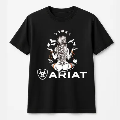 Ariat Men’S T-Shirt Witch Girl With Bats & Moon Phases Graphic Gothic Western Style T-Shirt Unisex, Relaxed Fit Made In Usa