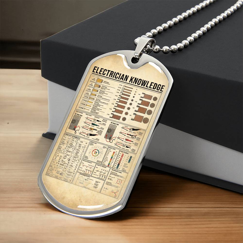 Electrician Knowledge Dog Tag Pendant - Army Tag Necklace, Dog Tag