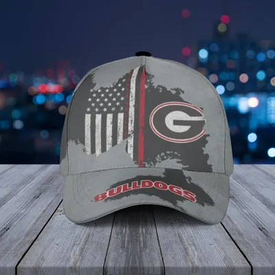 Georgia Bulldogs Baseball Cap Distressed Map Print  Thin Red Line Us Flag Fan Gear Baseball Cap