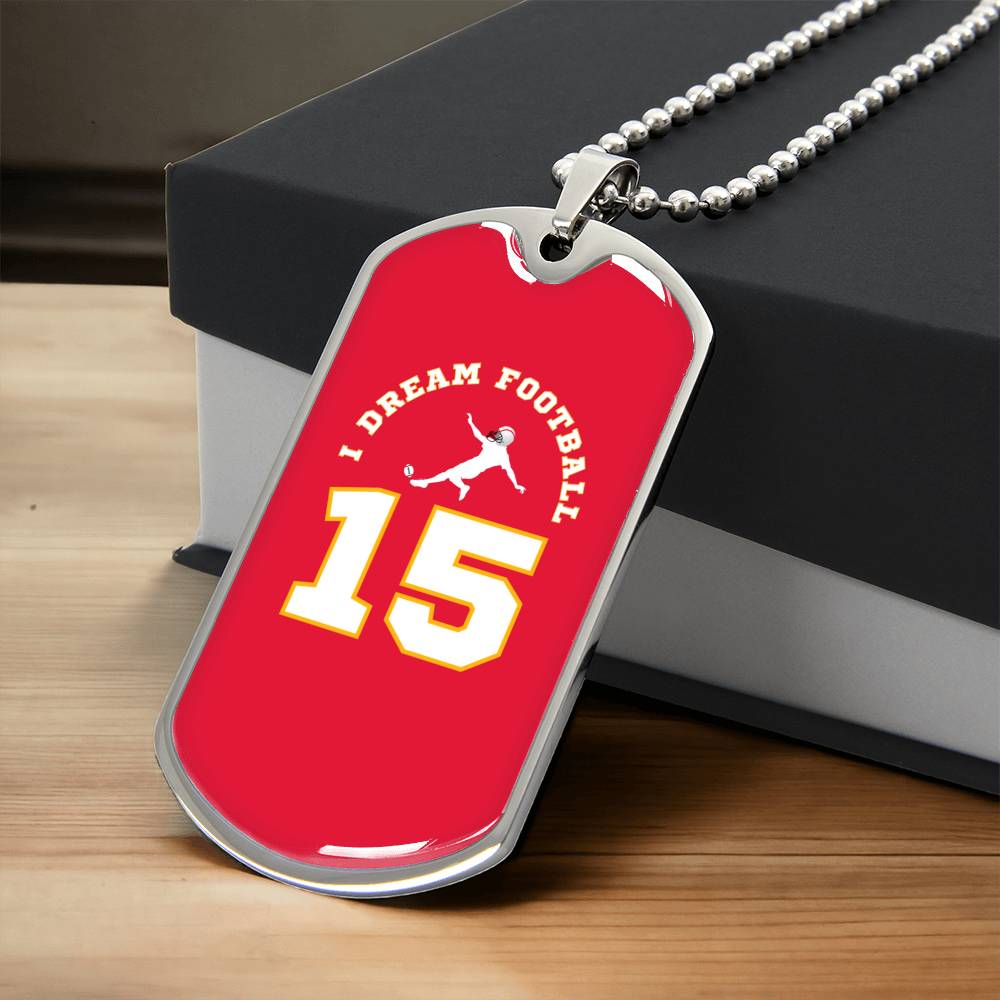 Football Sports Necklace I Jersey Design No. 15 I Personalized Sports Jewelry - Army Tag Necklace, Dog Tag
