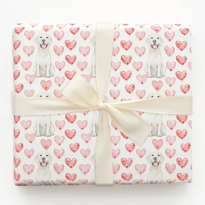 White Lab Valentine - Gift Wrap for Christmas, Holidays Wrapping Paper, Christmas Wrapping Paper