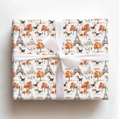 Paris with the Beagles - Gift Wrap for Christmas, Holidays Wrapping Paper, Christmas Wrapping Paper