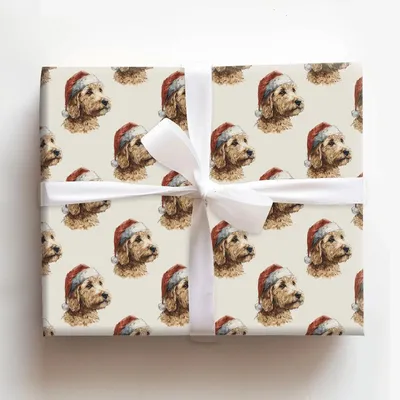 Pup in the Hat - Gift Wrap for Christmas, Holidays Wrapping Paper, Christmas Wrapping Paper