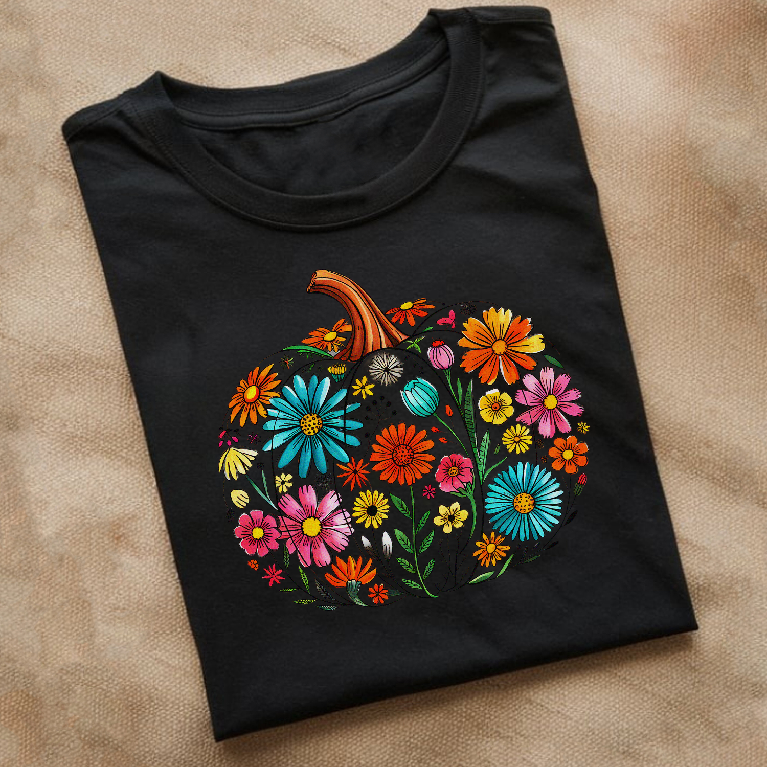 Fall Floral Pumpkin T-Shirt – Cute Boho Style Graphic Tee