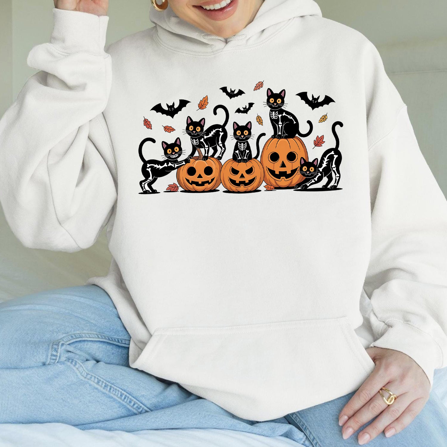 Black Cat Pumpkin Hoodie – Funny Ghost Cat Halloween Graphic
