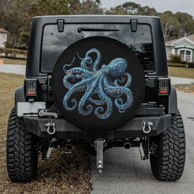 Realistic Octopus Spare Tire Cover, Detailed Sea Life Illustration, Nautical Marine Art Design, Waterproof Vinyl Wheel Protector Spare Tire Cover