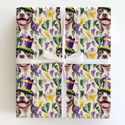 Mardi Gras Pitbull - Gift Wrap for Christmas, Holidays Wrapping Paper, Christmas Wrapping Paper