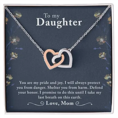 To My Daughter Interlocking Hearts Necklace Message Card