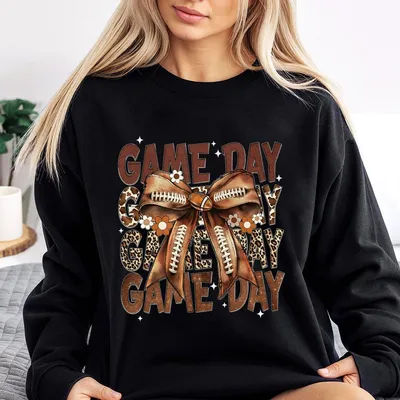 Football Game Day Sweatshirt Bow And Animal Print Design Cute Fall Sports Cozy Team Spirit Sweatshirt