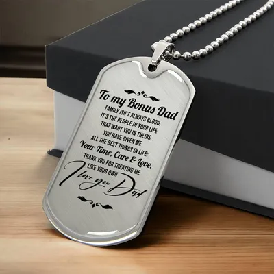 Gift For Stepdad - Personalized Gift For Step Dad Birthday - Bonus Dad Gift - Gift For Stepdad - Father's Day Stepdaddy Gift - Army Tag Necklace, Dog Tag