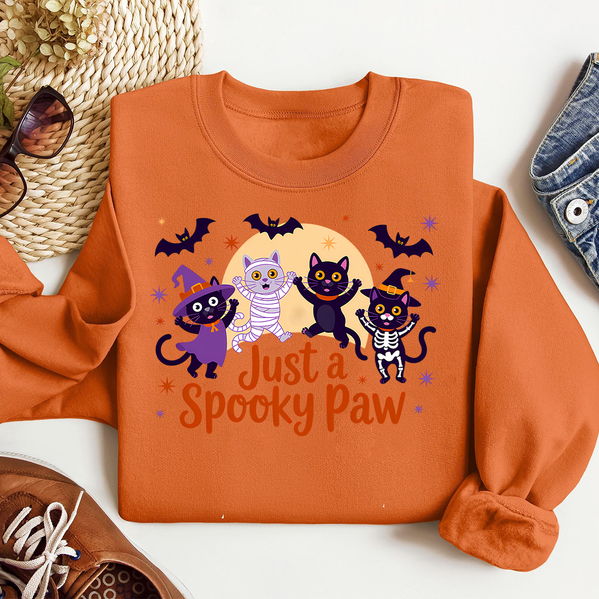 Spooky Season Sweatshirt - Cat & Paw Halloween