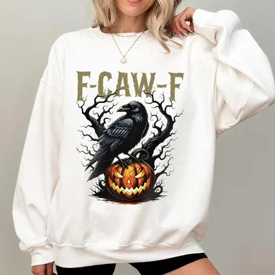 F Caw F Raven Shirt Funny Gothic Halloween Crow T Shirt Dark Raven Pumpkin Tee Black Crow Bird Halloween Costume Shirt R