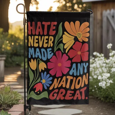 Floral Subtle Fdt Anti Garden Flag, Social Justice Flag Sign, Anti Oligarchy Sign, Anti Maga Democrat, Hate Never Made Any Nation Great Gift Vertical Garden Flag