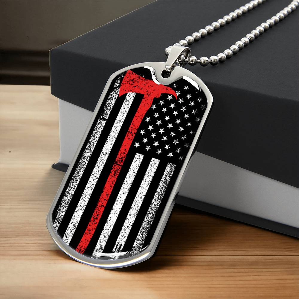 Firefighter Thin Red Line - Military Style Dogtag - Army Tag Necklace, Dog Tag