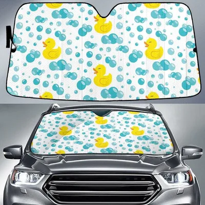 Yellow Female Ducky And Bubble White Theme Car Sun Shades Cover Auto Windshield PrintSyde