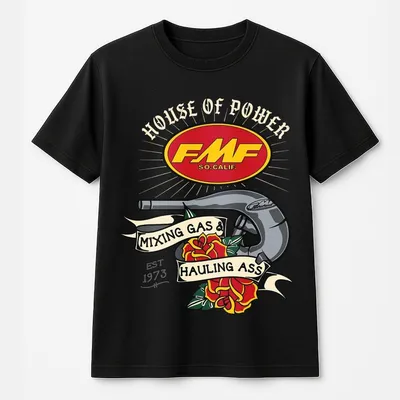 Fmf House Of Power T-Shirt, Vintage Racing Graphic T-Shirt For Moto Enthusiasts, Mixing Gas & Hauling Ass Streetwear Style