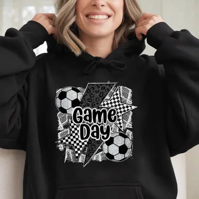 Blink Effect Soccer Game Day Graphic Printed Hoodie, Coquette Soccer Hoodie, Soccer Mama Hoodie, Game Day Mom'S Gift