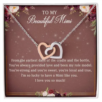 To My Beautiful Mimi Interlocking Hearts Necklace Message Card