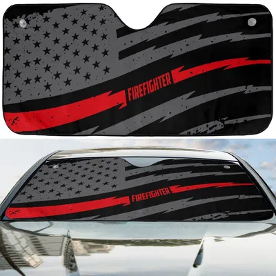 Car Sunshade, Firefighter Thin Red Line American Flag Design, Honor And Pride Theme, Protects Car Interior From Heat And Uv Rays Car Sunshade