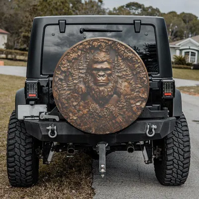 Bronze Bigfoot Spare Tire Cover, 3d Forest Sasquatch Design, Rustic Woodland Art Style, Outdoor Adventure Theme, Backup Camera Ready Spare Tire Cover