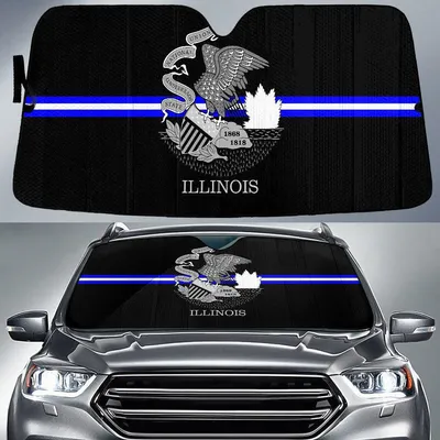 Illinois Flag Thin Blue Fire Line Printed Car Sun Shades Cover Auto Windshield PrintSyde