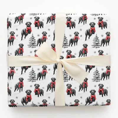 Snowbound Black Lab - Gift Wrap for Christmas, Holidays Wrapping Paper, Christmas Wrapping Paper