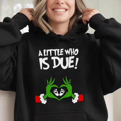 A Little Who Is Due Couple Hoodie, Mommy To Be Hoodie, New Dad Hoodie, Christmas Pregnancy Reveal Hoodie, Christmas Holiday Materni
