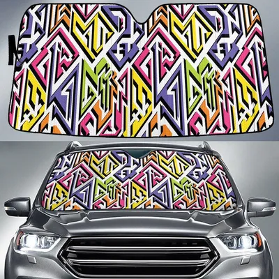 Multicolor Grunge Graffiti Geometric Shapes All Over Print Car Sun Shades Cover Auto Windshield PrintSyde