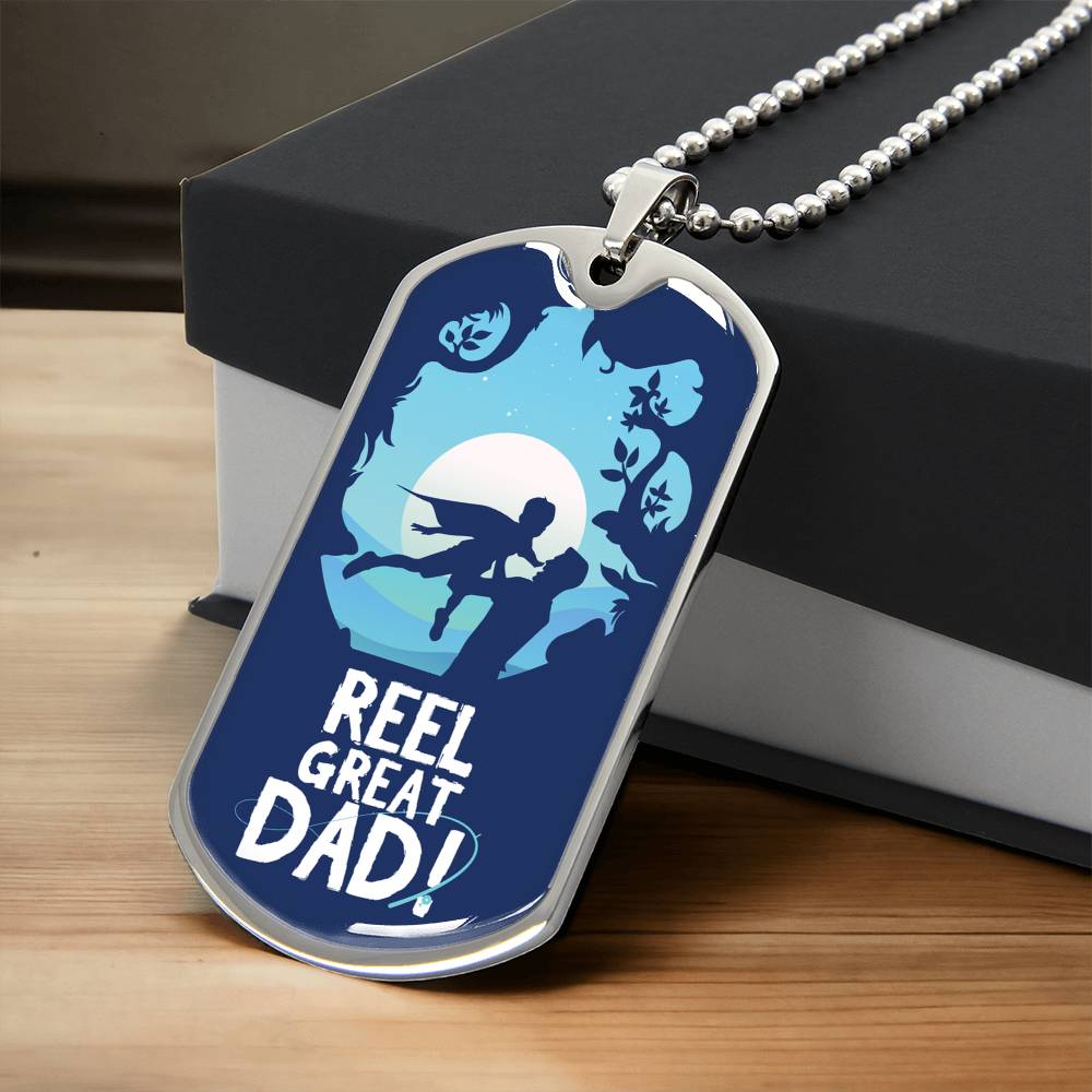 Fathers Day Reel Great Dad Fishing Lover Dog Tag Necklace - Army Tag Necklace, Dog Tag