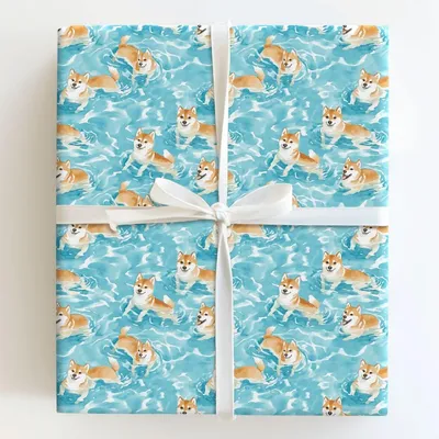 Pool Day with the Shiba Inus - Gift Wrap for Christmas, Holidays Wrapping Paper, Christmas Wrapping Paper