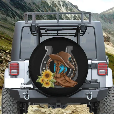Horseshoe Spare Tire Cover, Cowgirl Spare Tire Cover, Cowboy Boots Spare Tire Cover, Western Spare Tire Cover, Spare Wheel Cover Backup Spare Tire Cover
