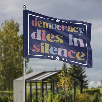 Democracy Dies In Silence Political Statement Garden Flag, Retro Rainbow Colors American Freedom Yard Banner, Double Sided Vertical Outdoor Gift Flag Horizontal Garden Flag