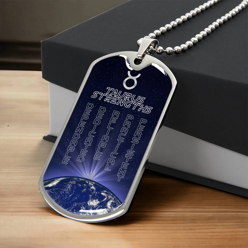 Taurus Ball Chain Dog Tag Necklace - Army Tag Necklace, Dog Tag