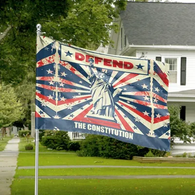 Horizontal House Flag Defend The Constitution - Statue Of Liberty Patriotic Vintage Yard Decor Horizontal House Flag