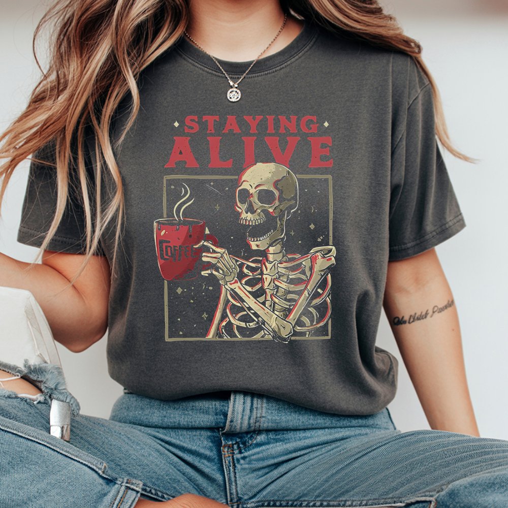 Women'S Skeleton Letter Print Drop Shoulder T-Shirt Fashion Casual Half Sleeve T-Shirt For Daily Outdoor Wear Ladies Clothes