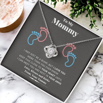 To My Mommy Baby Feet Heart First Time Mom Mom To Be Baby Shower Gift Expecting Mother Pendant Necklace Gift Set New Mom Gender  Love Knot Necklace
