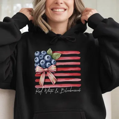 Red White Blueberries Youth Adult Hoodie Patriotic Flag Trendy Gift