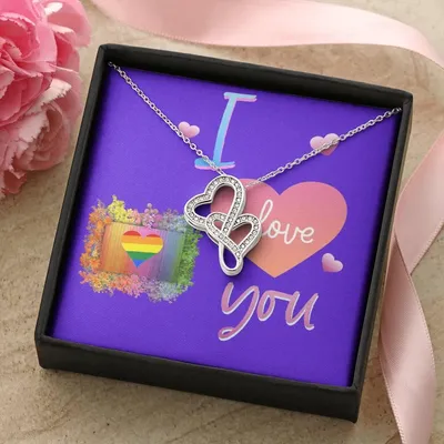 I Love You  Lesbian Love Gift   Double Hearts Necklace