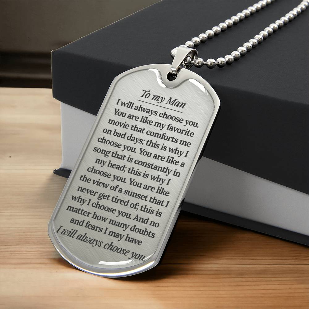 To My Man - Army Tag Necklace, Dog Tag