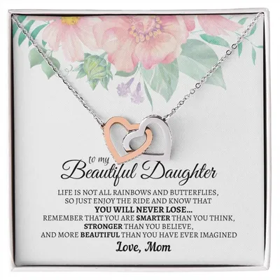 To My Beautiful Daughter - Luxurious Interlocking Hearts Cube - So91 Interlocking Hearts Necklace