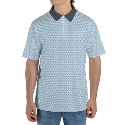 Pinwheel Star Polo, Light Blue All-Over Pattern, Men'S Geometric Casual Polo Shirt, Breathable Summer Design, Cute Micro Print