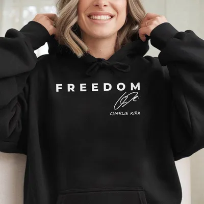 Freedom Charlie Kirk Signature Hoodie Charlie Kirk Freedom Hoodie Design With Signature Thank You Chalie Voice Of A Generation