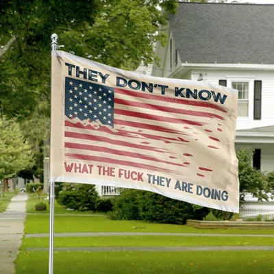 Distressed American House Flag, Bold Patriotic Banner With Political Message Horizontal House Flag
