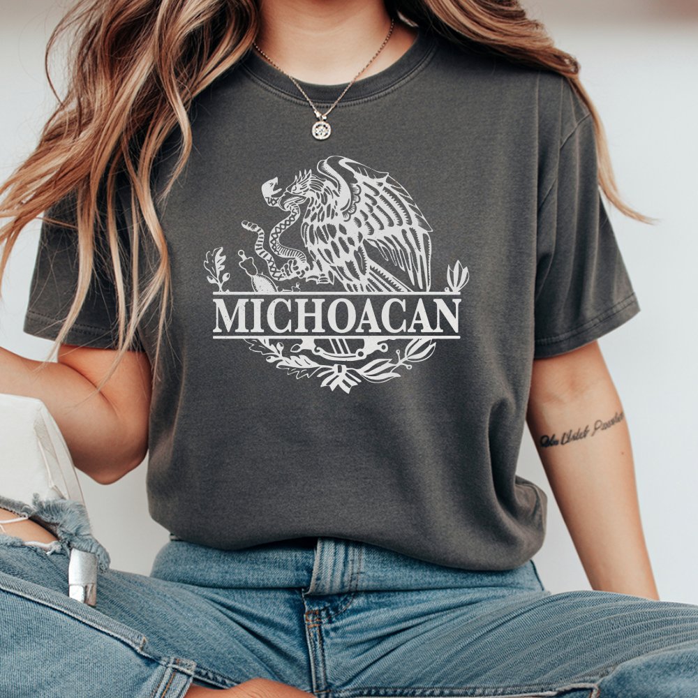 Michoacan Mexico Eagle Emblem Mexican Flag T-Shirt Crew Neck Casual Style Regular Fit Lightweight Comfort Streetwear Gift - Copy