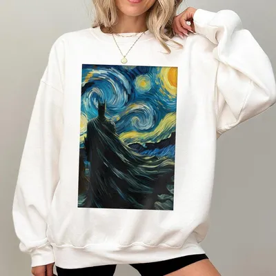 Dark Knight Starry Night Poster Style Art Inspired Art Wall Art Print Comic Book Fan Gift Sweatshirt