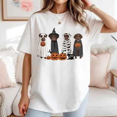Brown Labrador Halloween T-Shirt T-Shirt Ghost Dogs T-Shirt Halloween Dog Chocolate Lab T-Shirt Fall T-Shirt Spooky