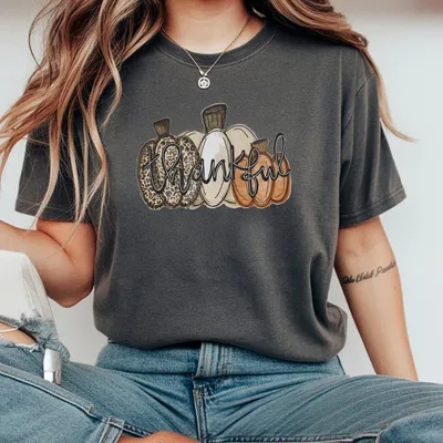 Fall Pumpkin T-Shirt Thankful T-Shirt Thanksgiving Outfit Cozy Autumn T-Shirt Harvest Cute Fall T-Shirt Holiday