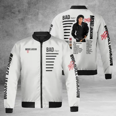 Unisex Michael Jackson Bad 1987 Bomber Jacket, Album Cover Art & Track List, Pop Music Fan Merch Bomber Jacket