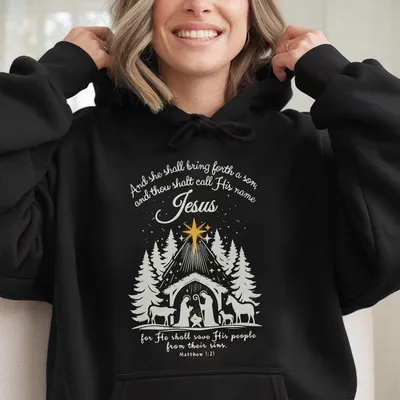 Boho Jesus Christmas She Shall Bring Forth A Son Crewneck Hoodie Come Let Us Adore Him Nativity Scene Christian